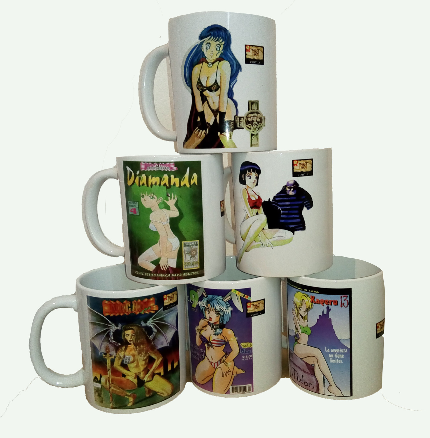 TAZAS CON PERSONAJES Y PUBLICACIONES